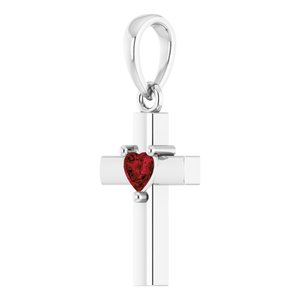 Platinum Natural Mozambique Garnet Heart Cross Pendant