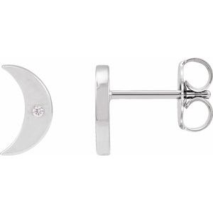 14K White Gold .0025 CT Natural Diamond Crescent Moon Phase Earring