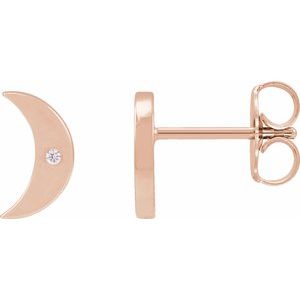 14K Rose Gold .0025 CT Natural Diamond Crescent Moon Phase Earring