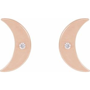 14K Rose Gold .0025 CT Natural Diamond Crescent Moon Phase Earring