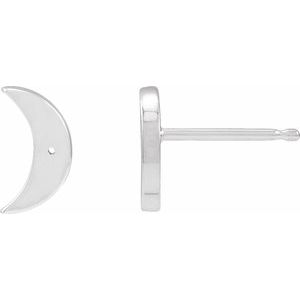 14K White Gold 1 mm Round Crescent Moon Phase Earring Mounting