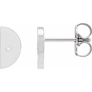 14K White Gold .0025 CT Natural Diamond Quarter Moon Phase Earring