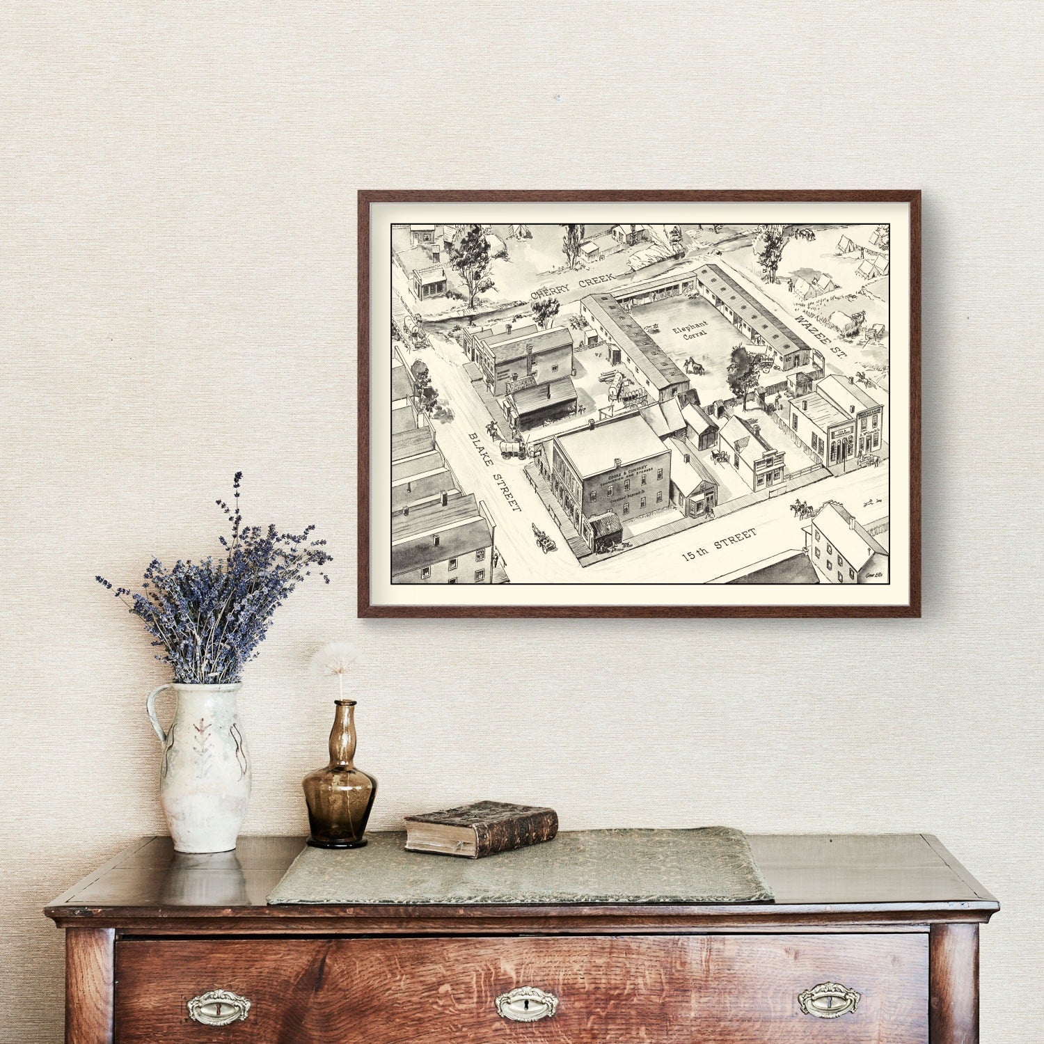 Vintage Map of Denver, Oklahoma 1860