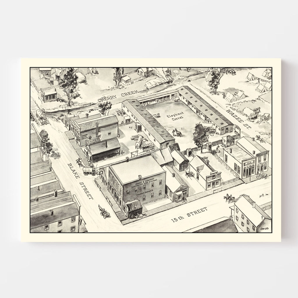 Vintage Map of Denver, Oklahoma 1860