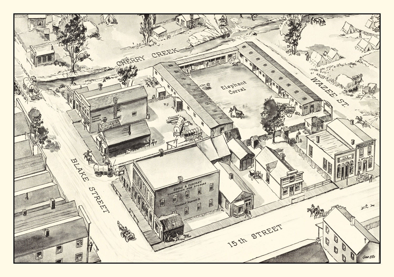Vintage Map of Denver, Oklahoma 1860