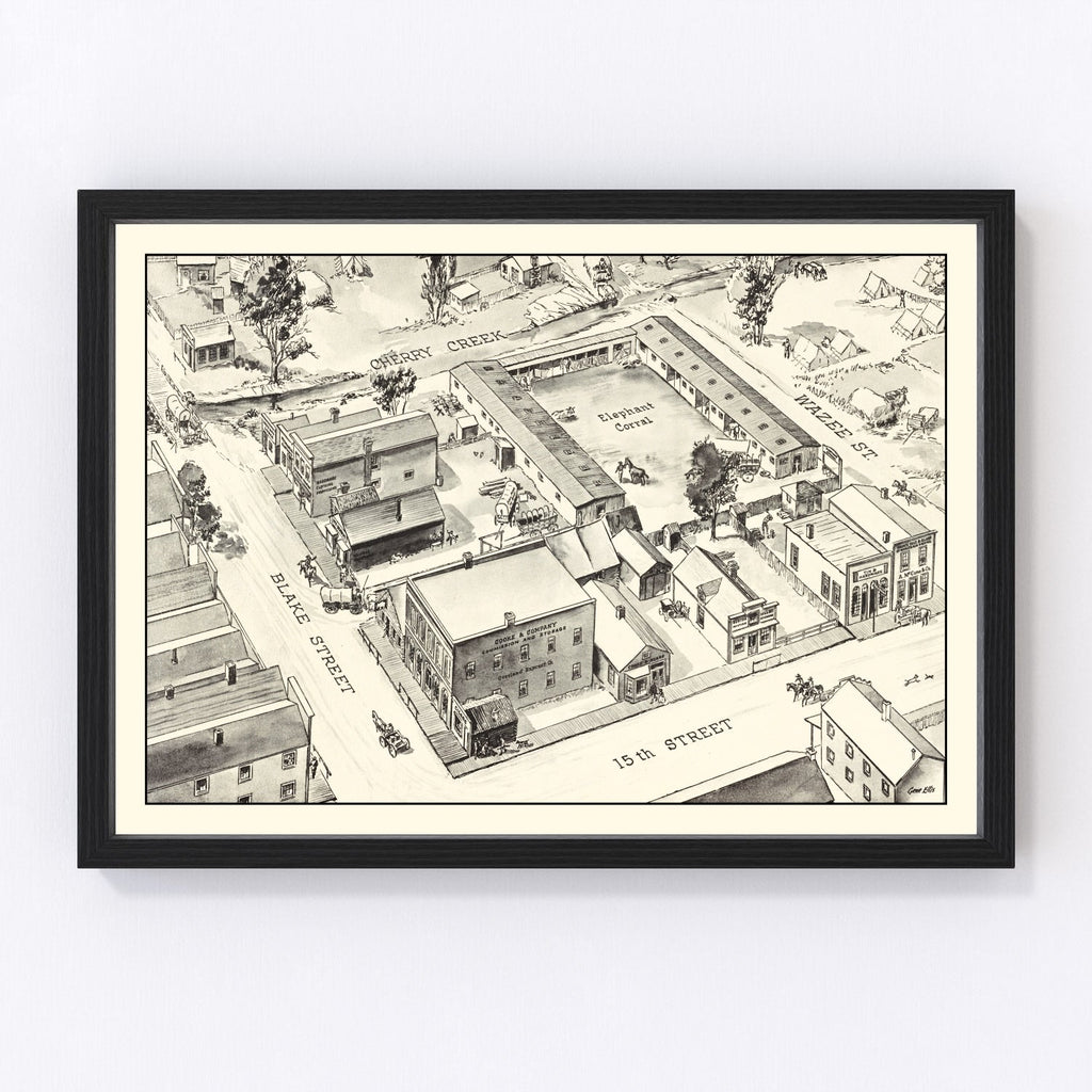 Vintage Map of Denver, Oklahoma 1860
