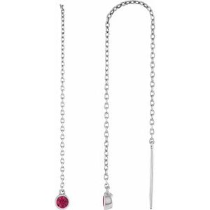 14K White Gold Natural Ruby Chain Earrings