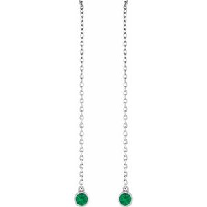 14K White Natural Emerald Chain Earrings