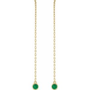 14K Yellow Gold Natural Emerald Chain Earrings