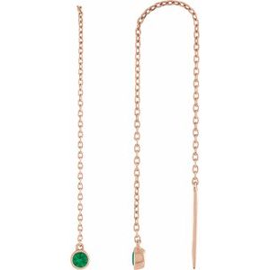 14K Rose Gold Natural Emerald Chain Earrings
