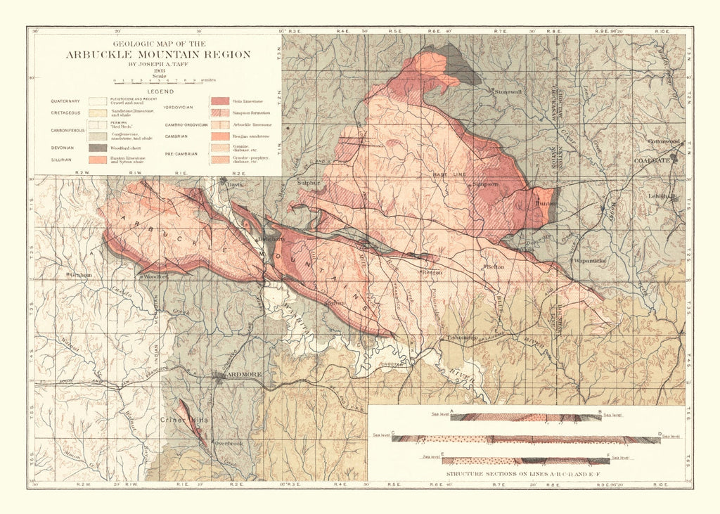 Vintage Arbuckle Mountain Region Map 1903