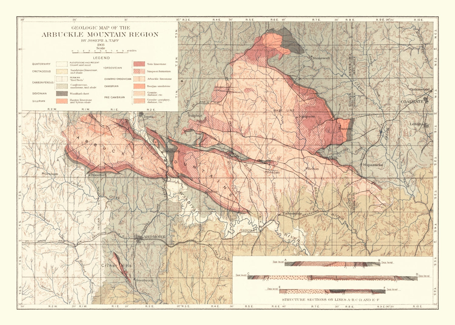 Vintage Arbuckle Mountain Region Map 1903