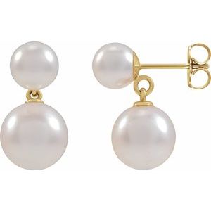 14K Yellow Gold Cultured White Freshwater Pearl Earrings