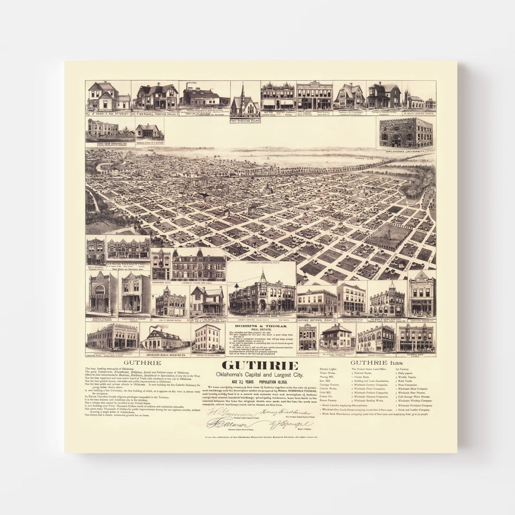 Vintage Map of Guthrie, Oklahoma 1891