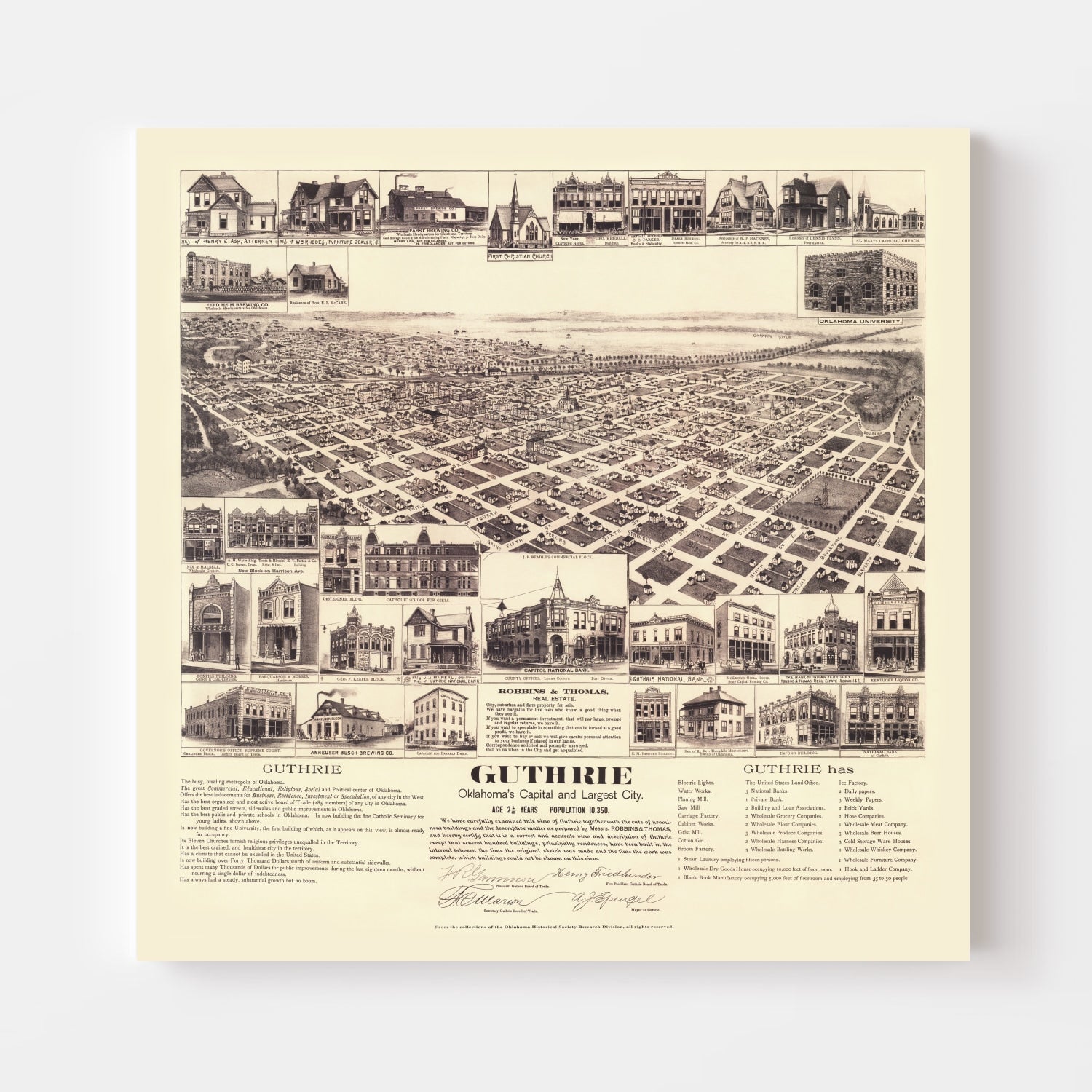 Vintage Map of Guthrie, Oklahoma 1891