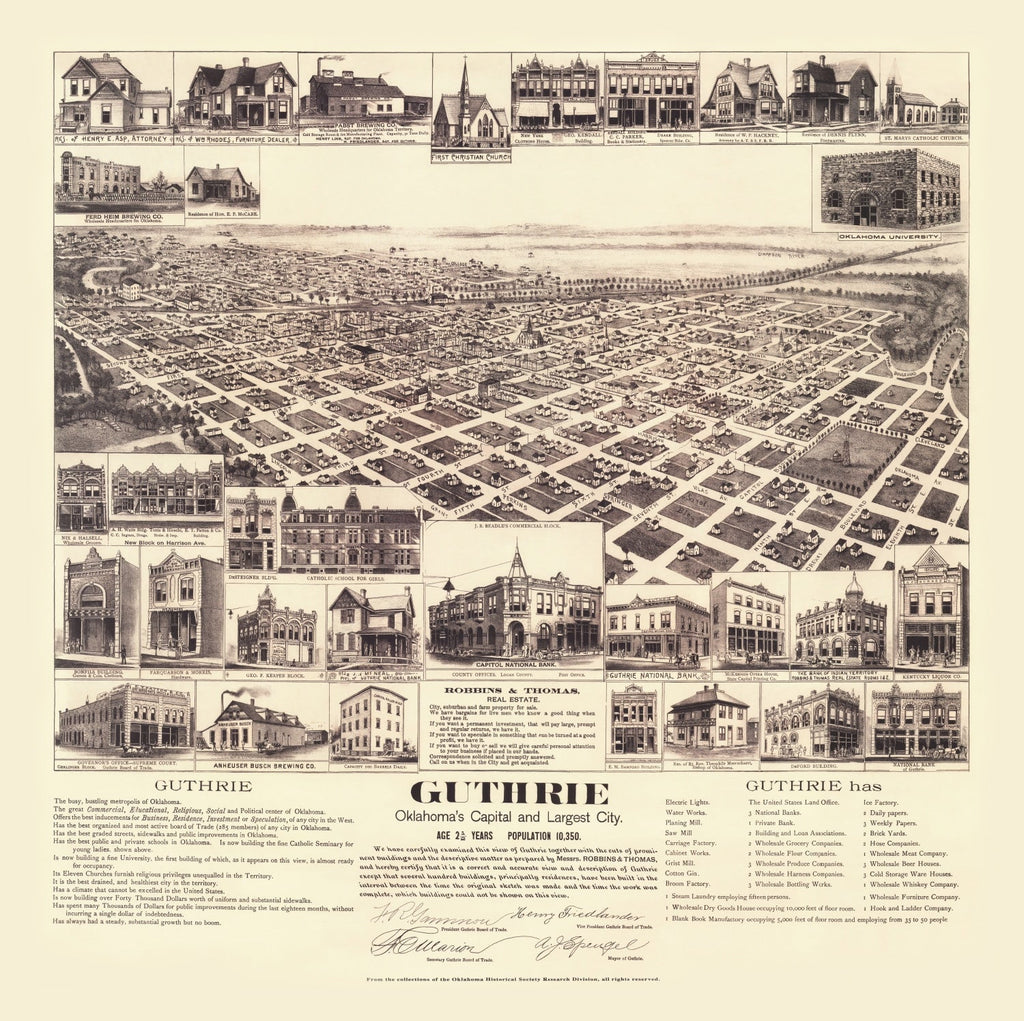 Vintage Map of Guthrie, Oklahoma 1891