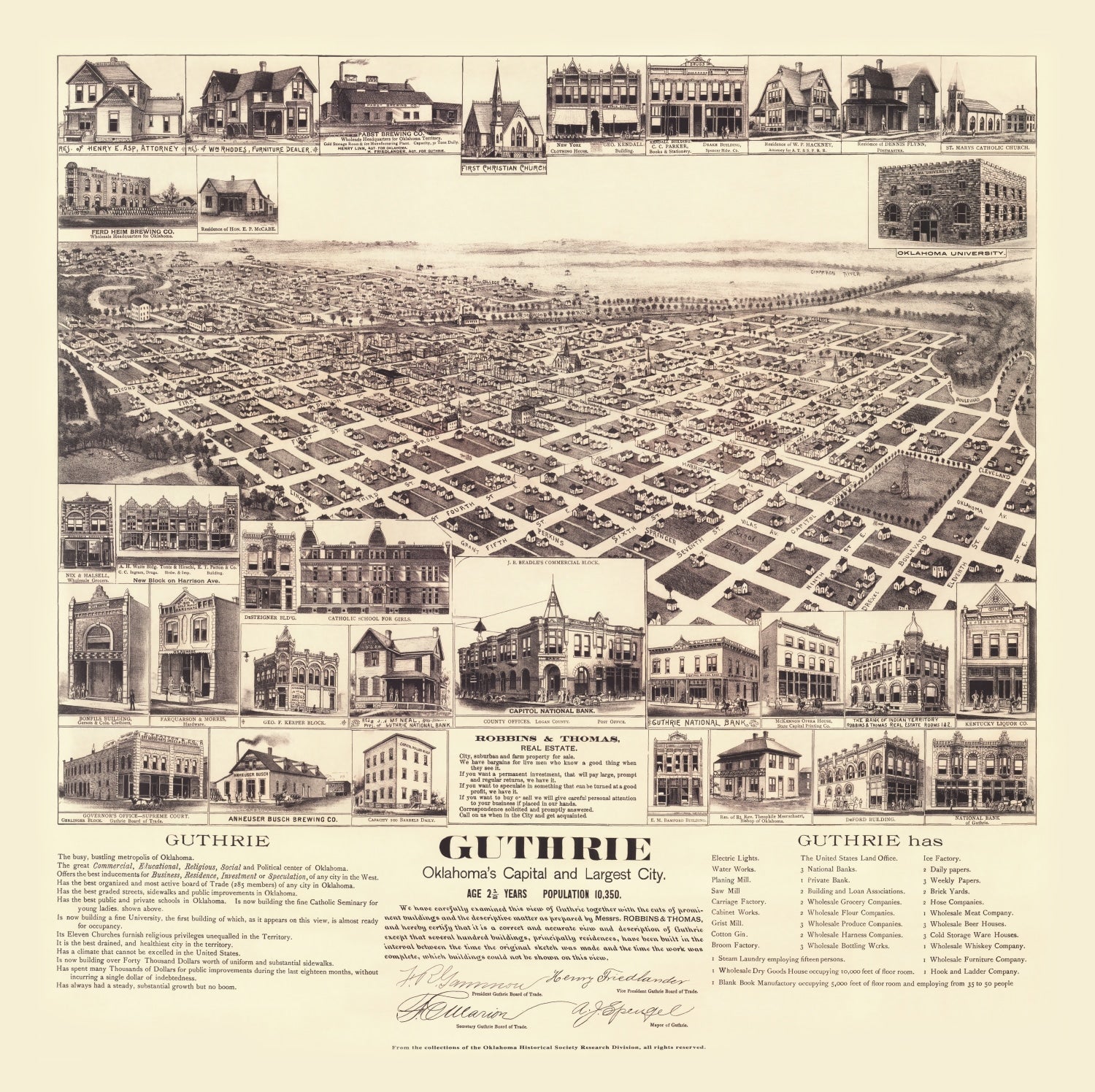 Vintage Map of Guthrie, Oklahoma 1891
