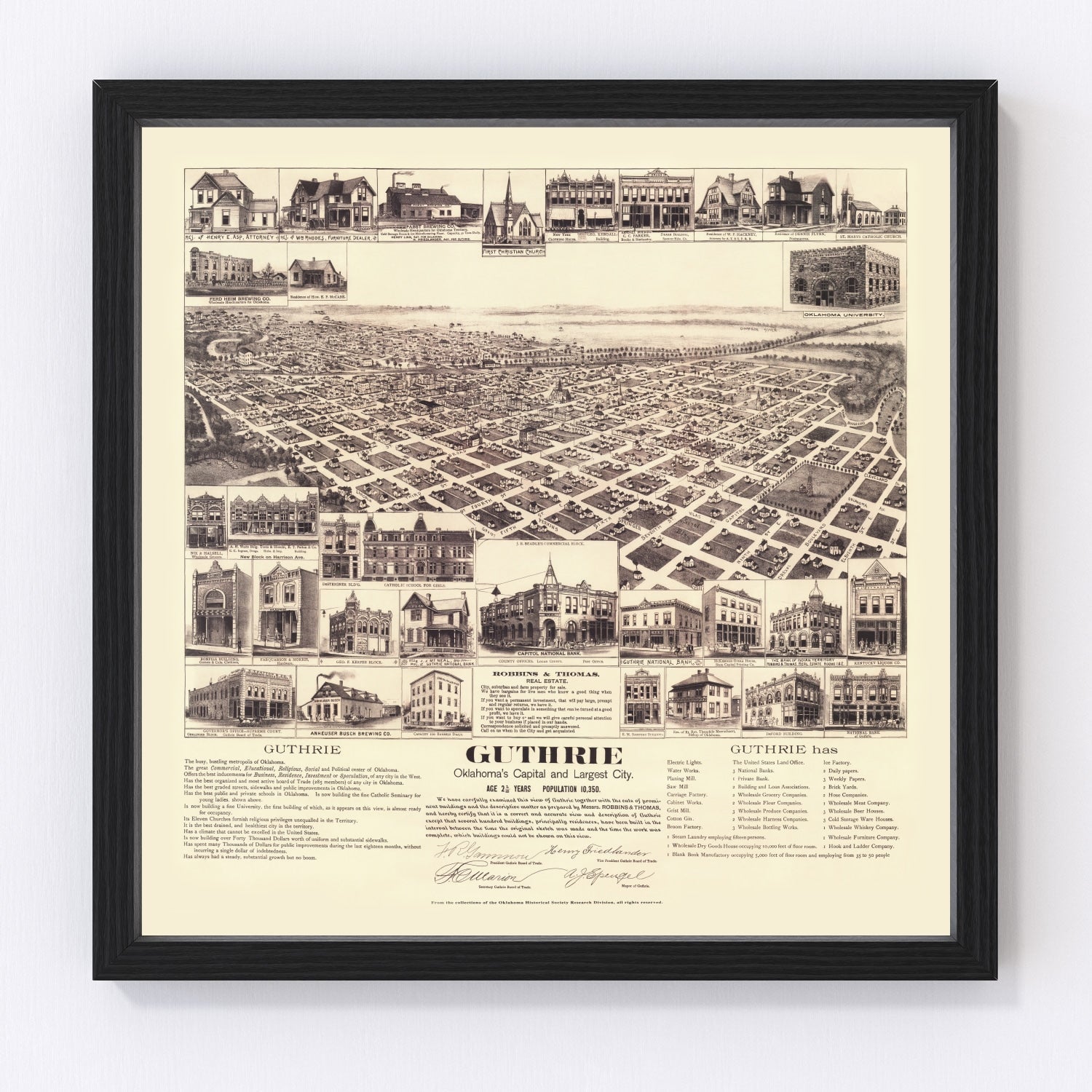 Vintage Map of Guthrie, Oklahoma 1891