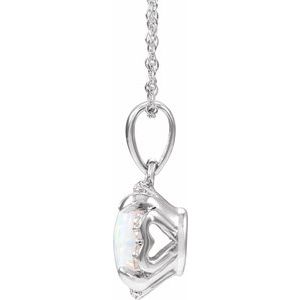 14K White Gold Lab-Grown White Opal & .04 CTW Natural Diamond 18" Necklace