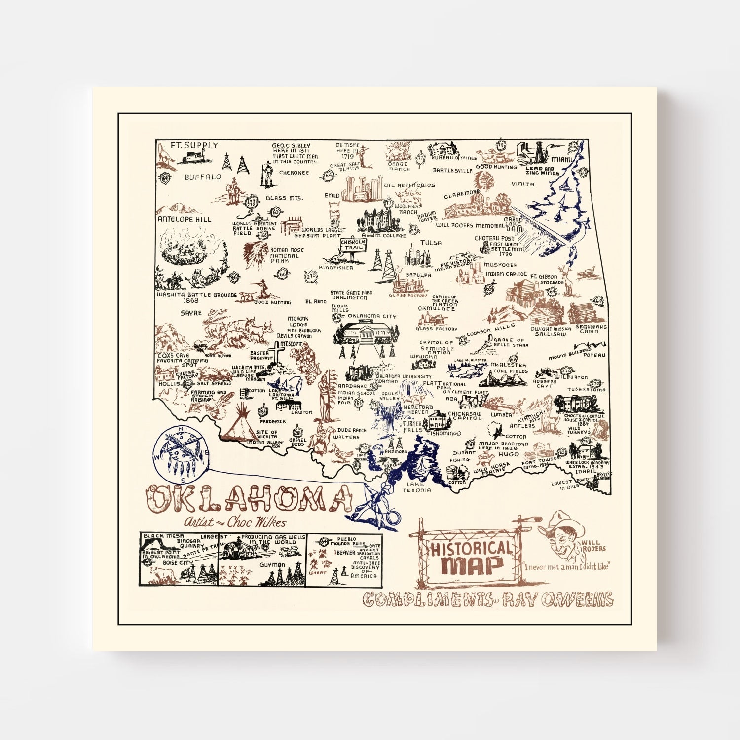 Vintage Map of Oklahoma 1940