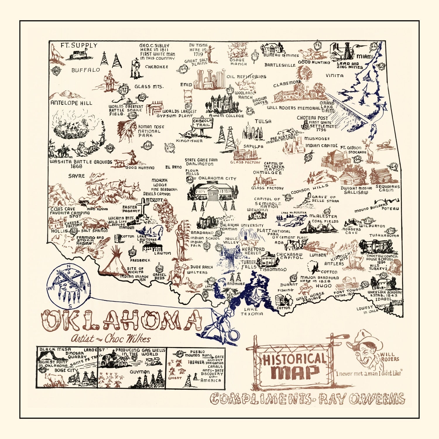 Vintage Map of Oklahoma 1940