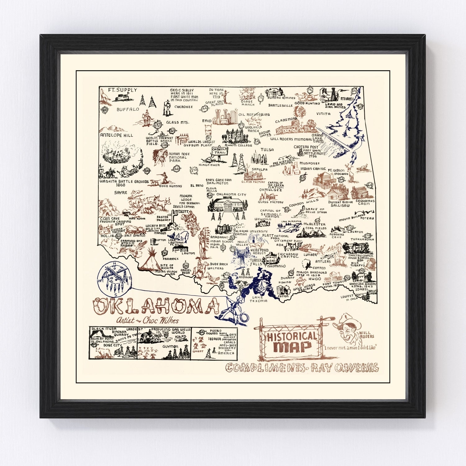 Vintage Map of Oklahoma 1940