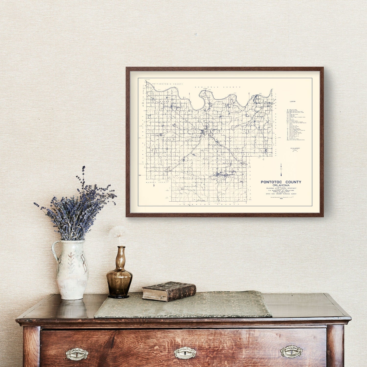 Vintage Map of Pontotoc County, Oklahoma 1936
