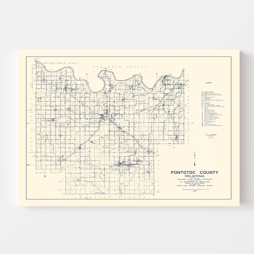 Vintage Map of Pontotoc County, Oklahoma 1936