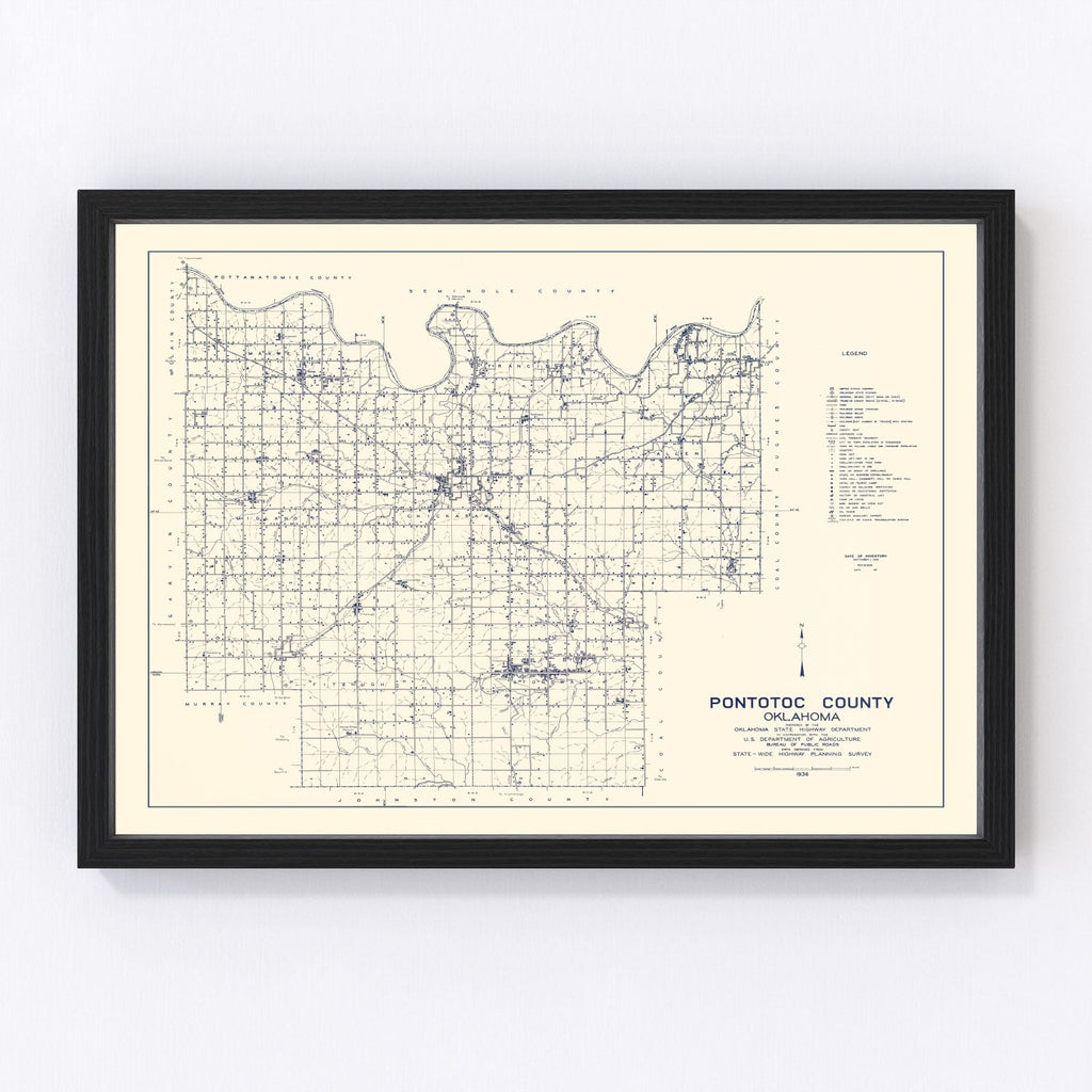 Vintage Map of Pontotoc County, Oklahoma 1936