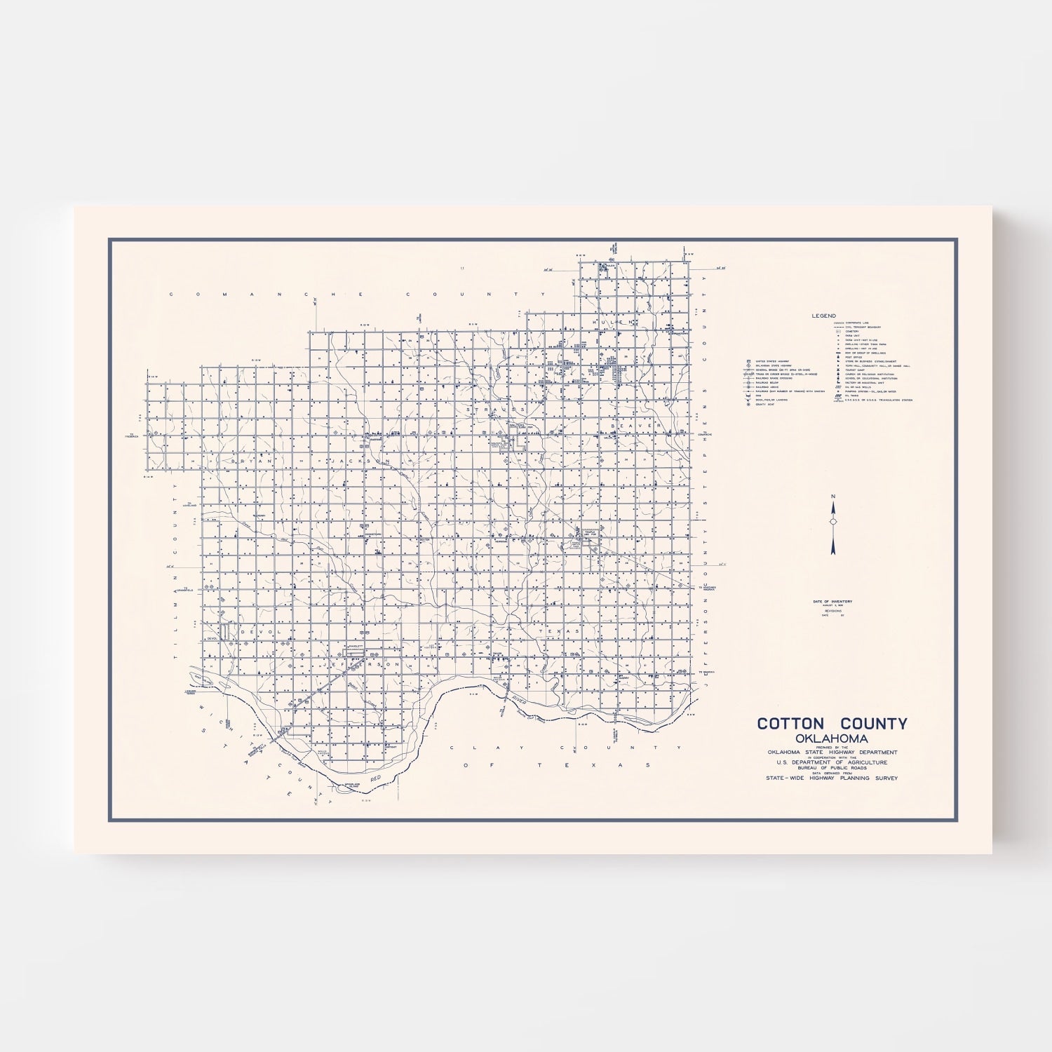 Vintage Map of Cotton County, Oklahoma 1936