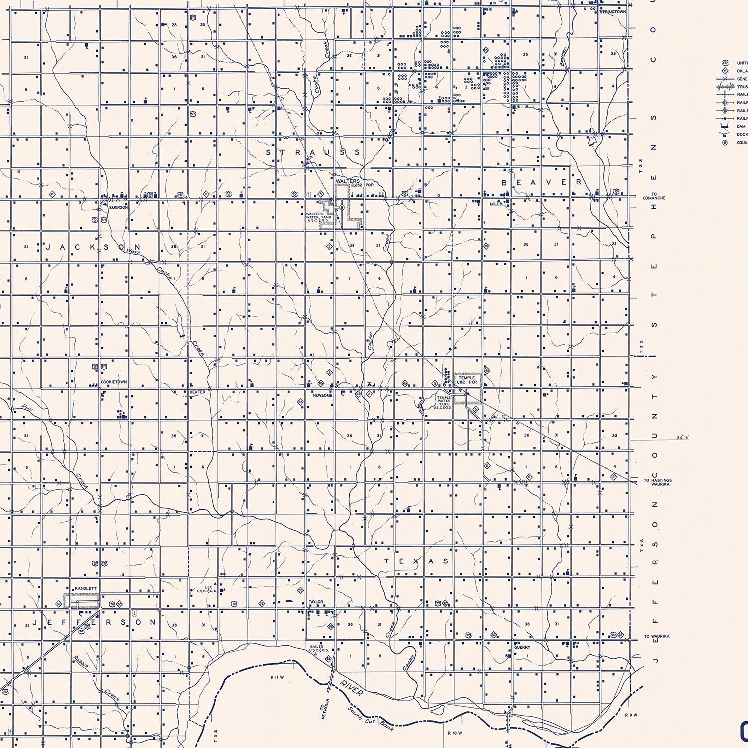 Vintage Map of Cotton County, Oklahoma 1936