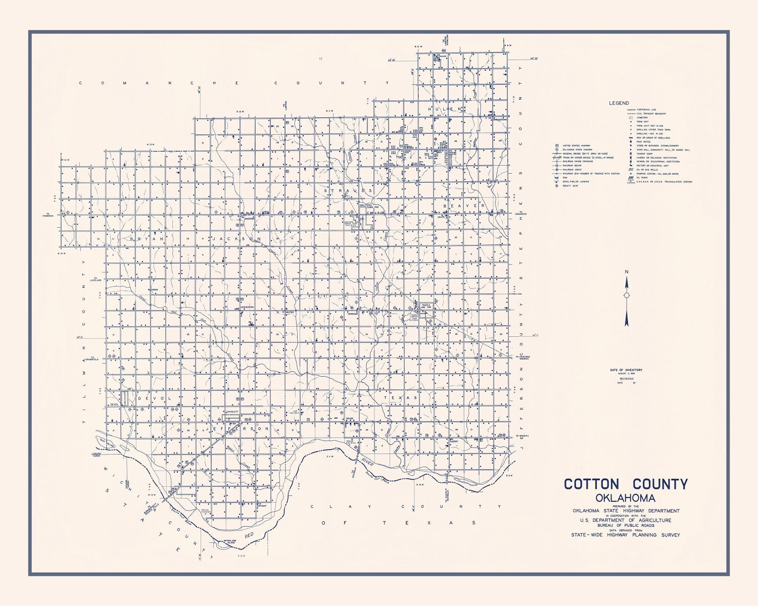 Vintage Map of Cotton County, Oklahoma 1936