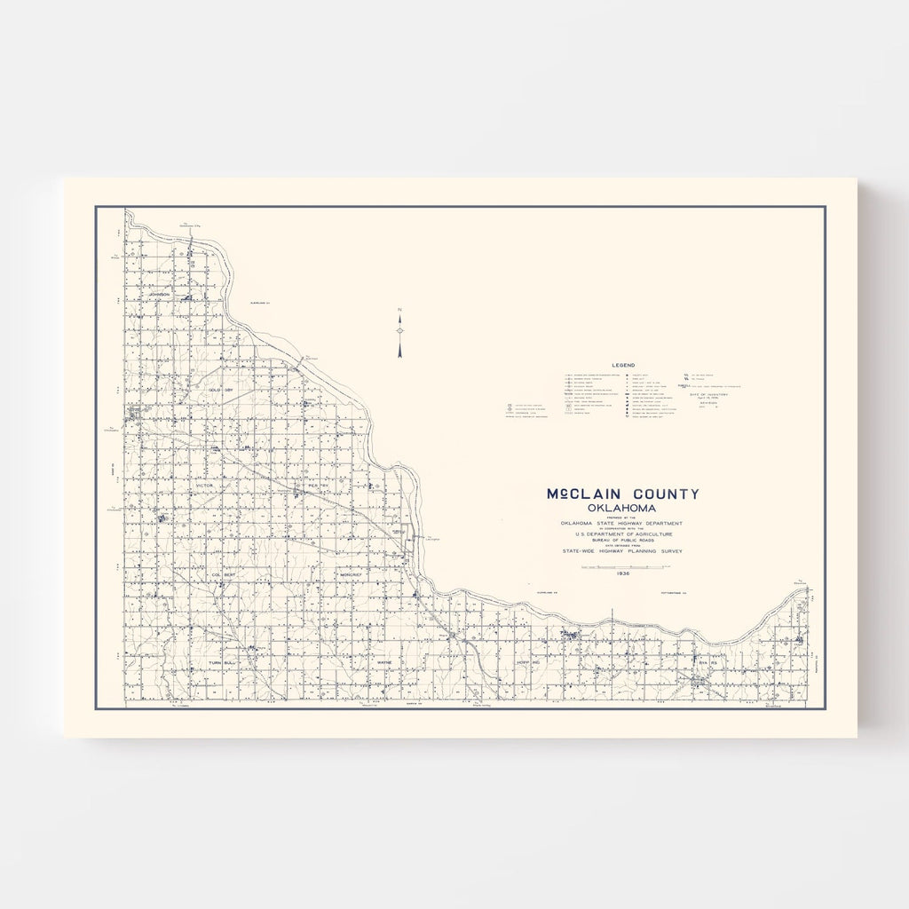 Vintage Map of McClain County, Oklahoma 1936