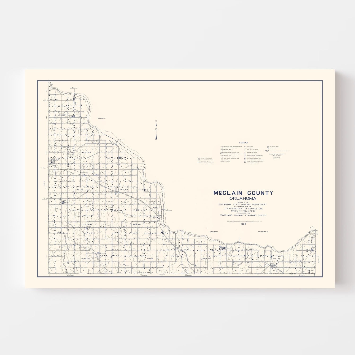 Vintage Map of McClain County, Oklahoma 1936
