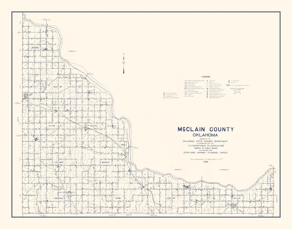 Vintage Map of McClain County, Oklahoma 1936