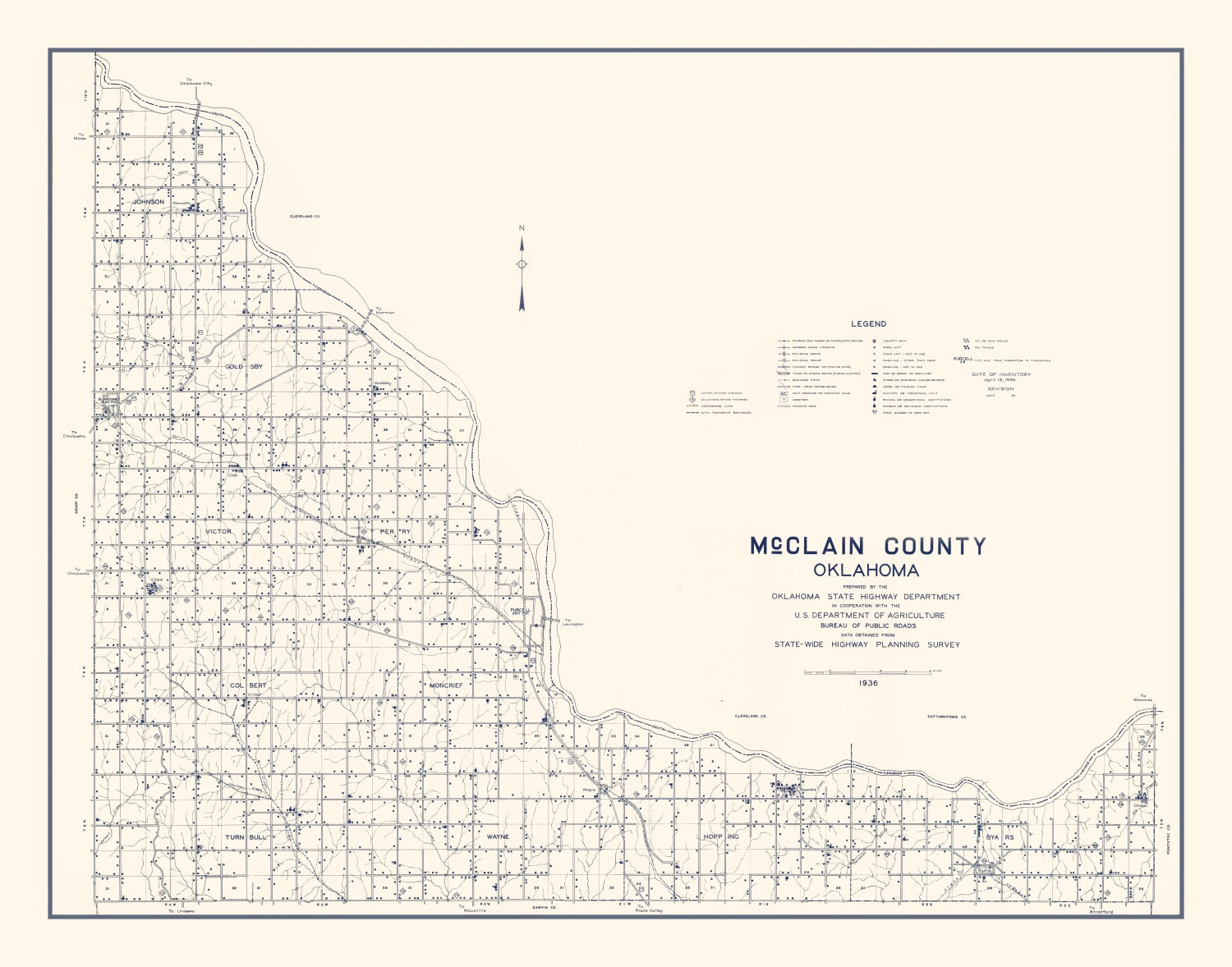 Vintage Map of McClain County, Oklahoma 1936