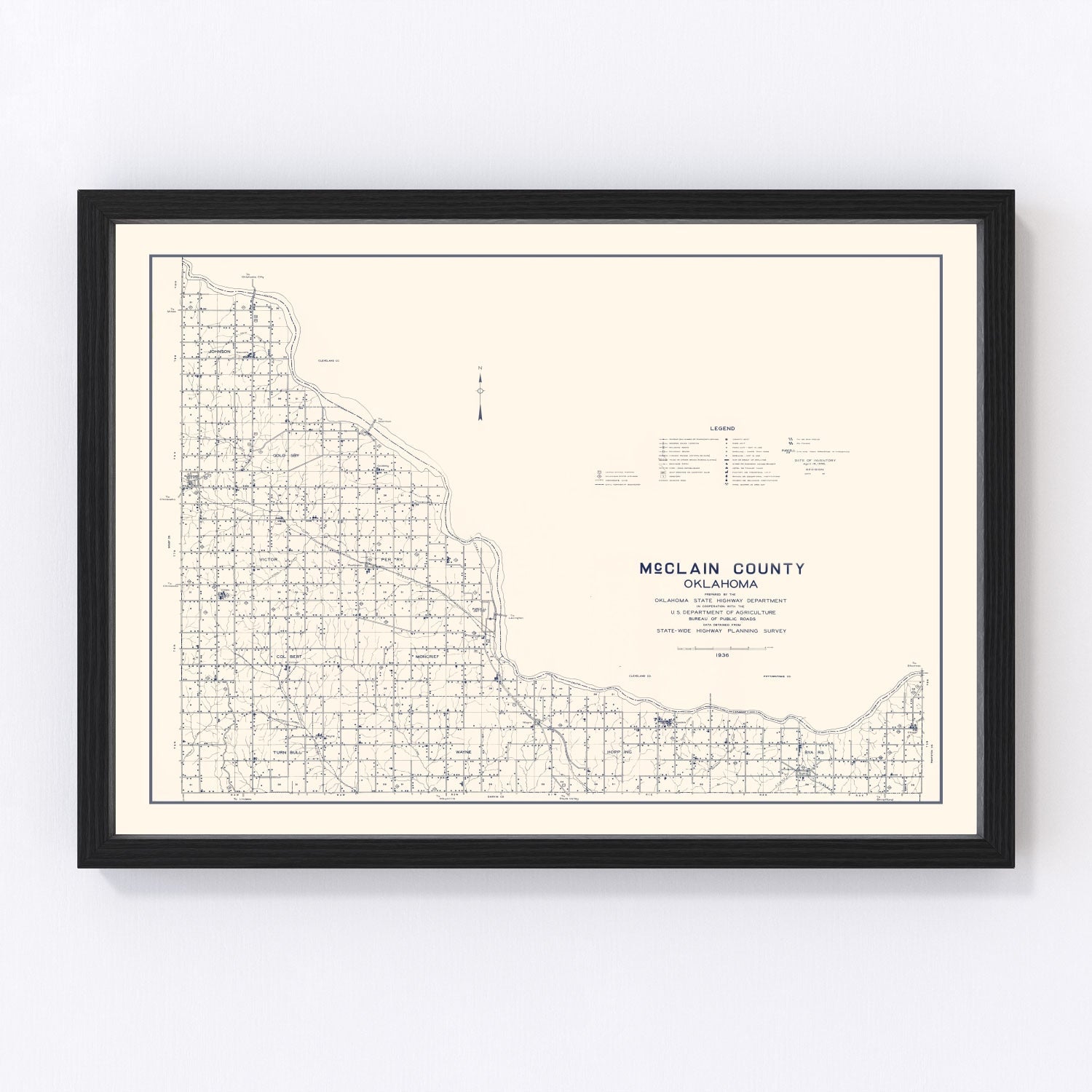 Vintage Map of McClain County, Oklahoma 1936