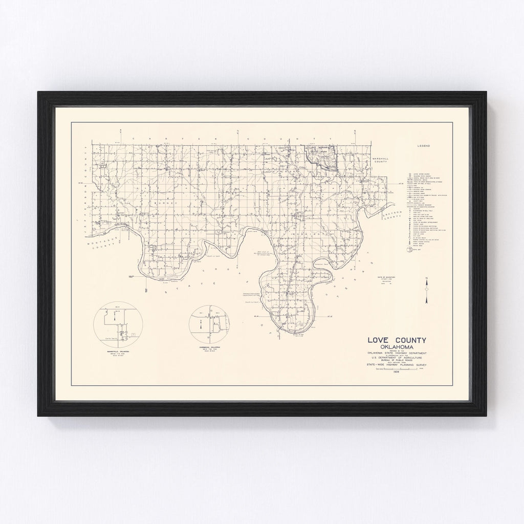 Vintage Map of Love County, Oklahoma 1936