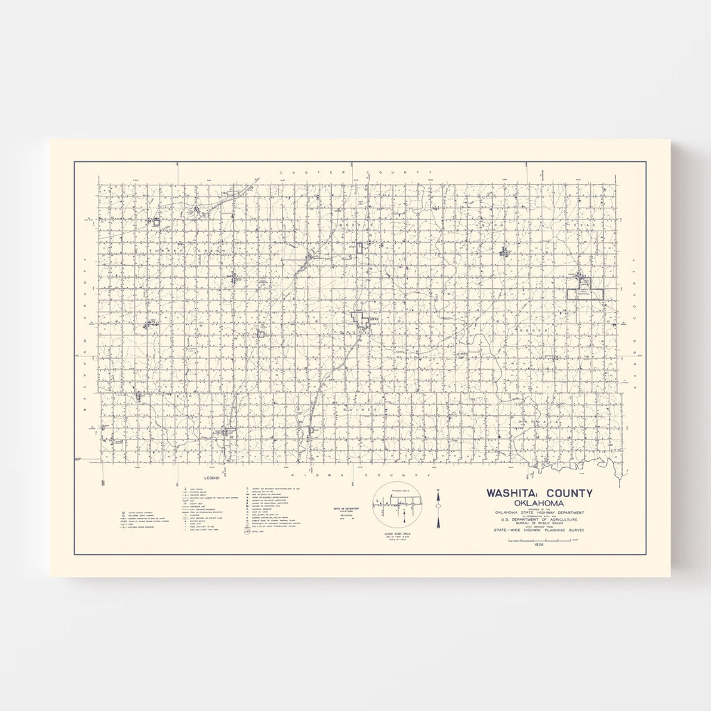 Vintage Map of Washita County, Oklahoma 1936