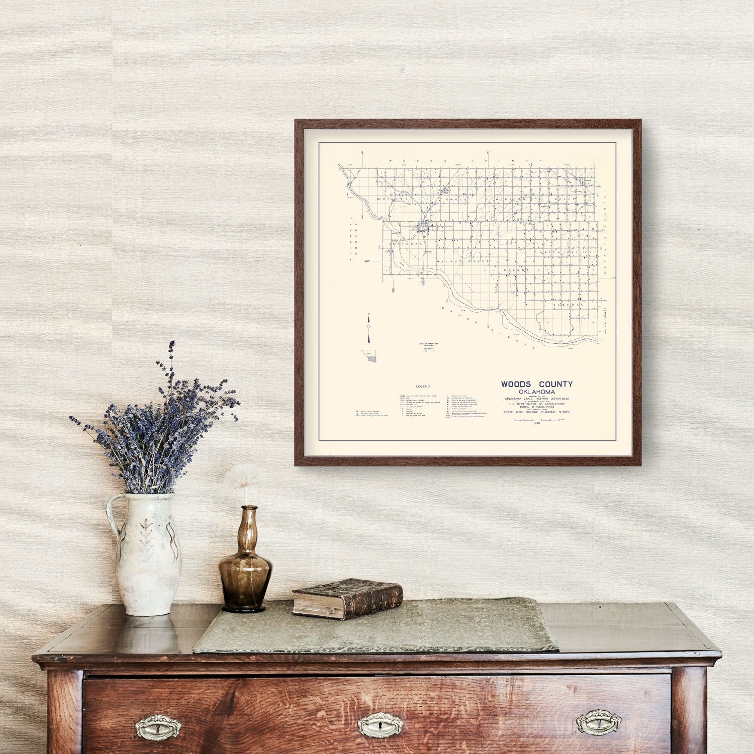 Vintage Map of Woods County, Oklahoma 1936