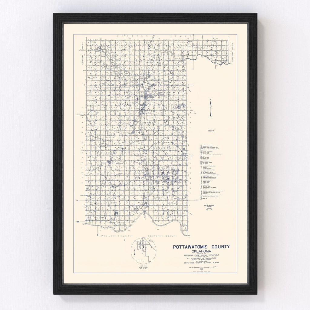 Vintage Map of Pottawatomie County, Oklahoma 1936