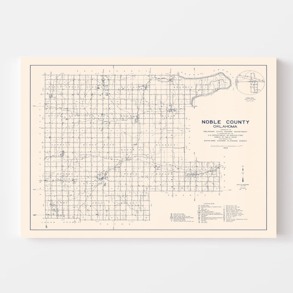 Vintage Map of Noble County, Oklahoma 1936