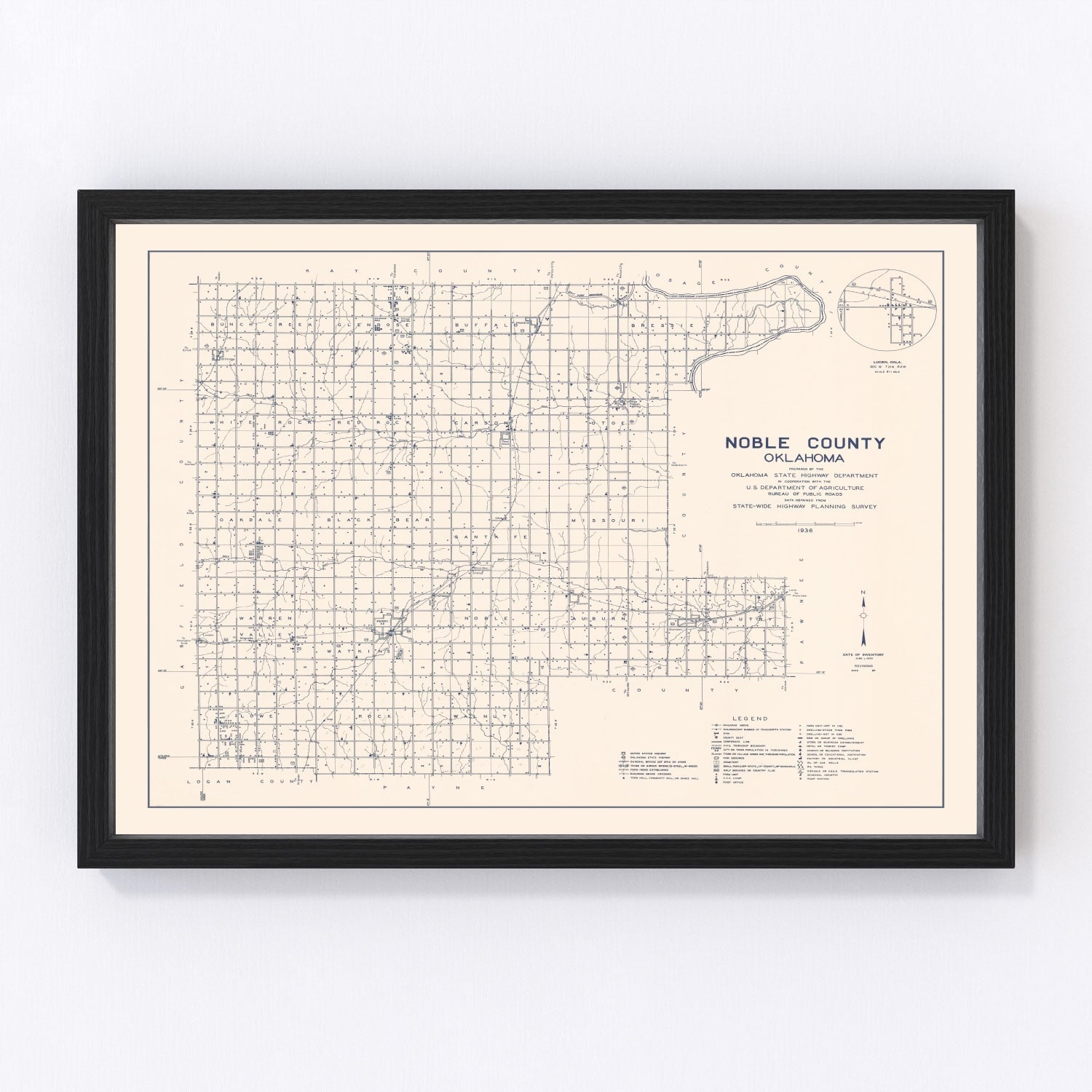 Vintage Map of Noble County, Oklahoma 1936