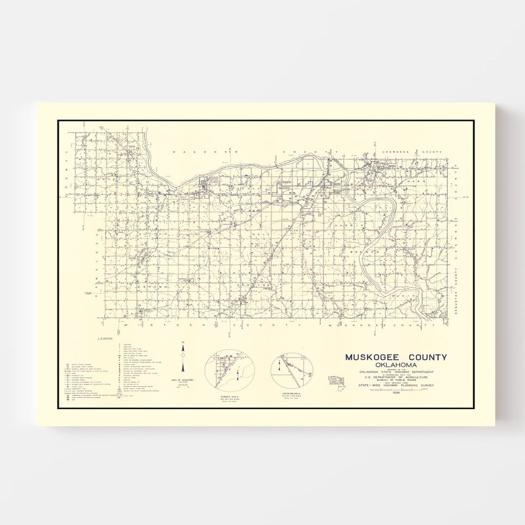Vintage Map of Muskogee County, Oklahoma 1936