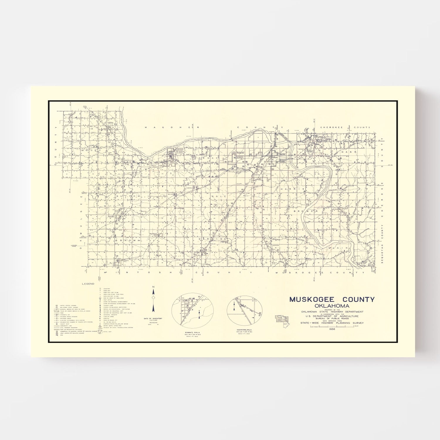 Vintage Map of Muskogee County, Oklahoma 1936