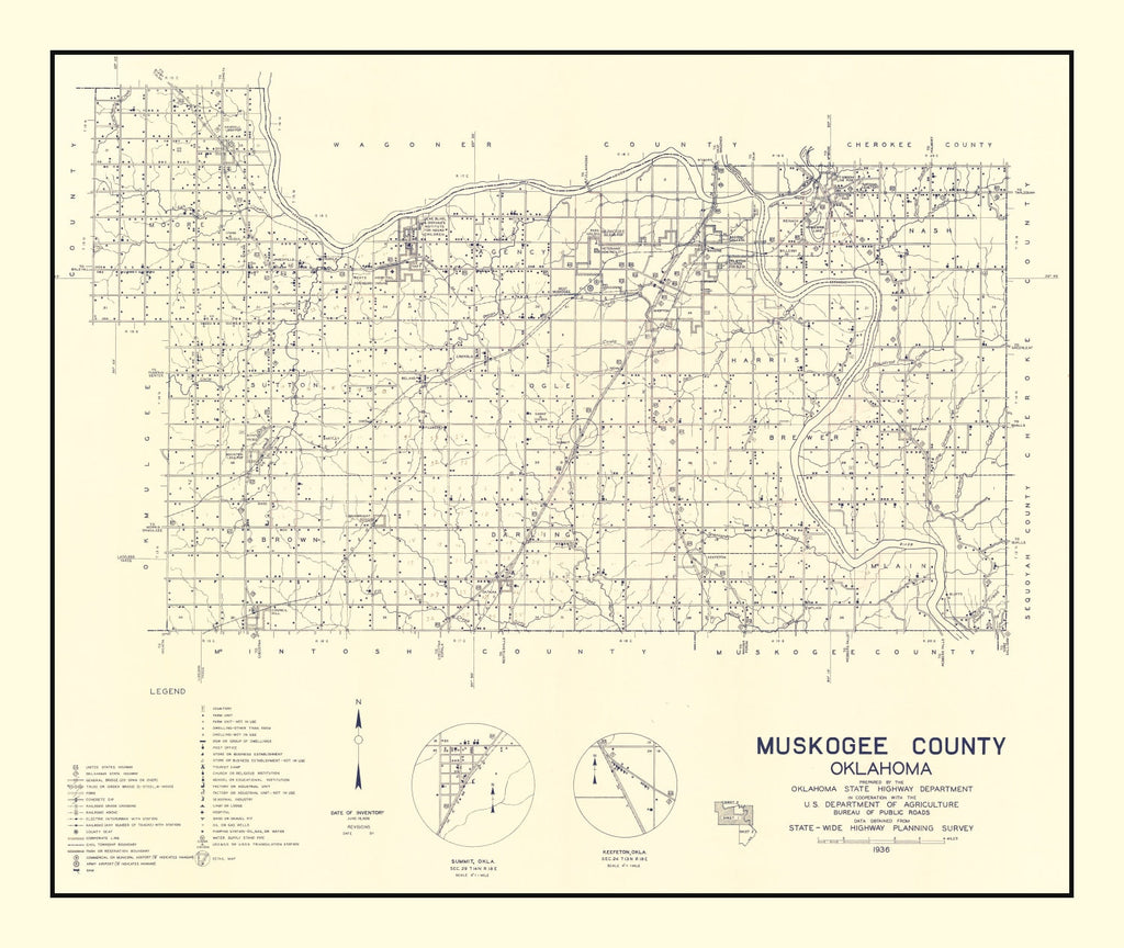 Vintage Map of Muskogee County, Oklahoma 1936