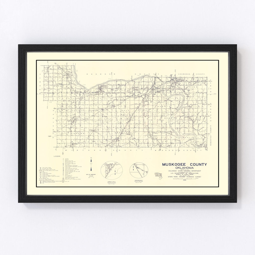 Vintage Map of Muskogee County, Oklahoma 1936
