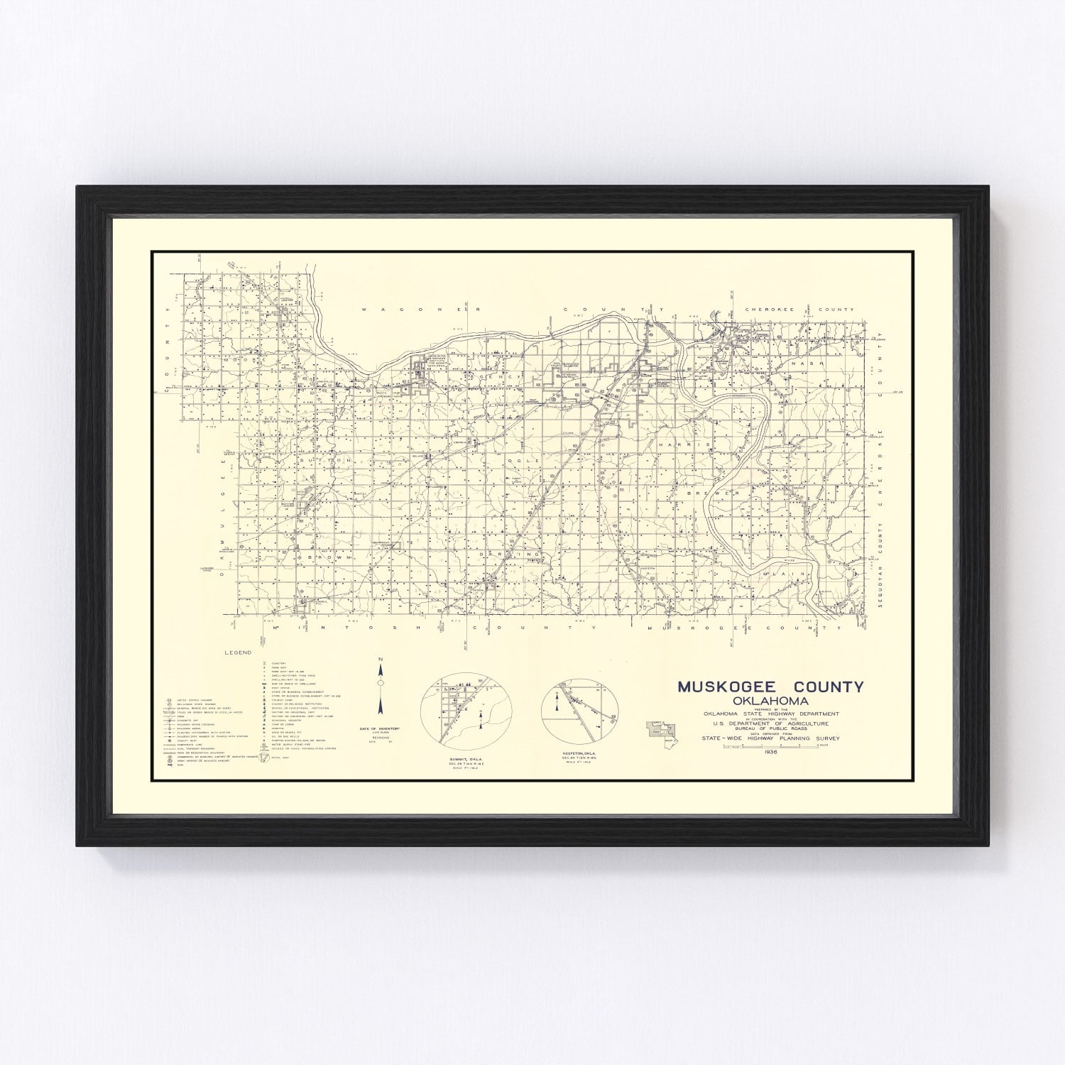Vintage Map of Muskogee County, Oklahoma 1936