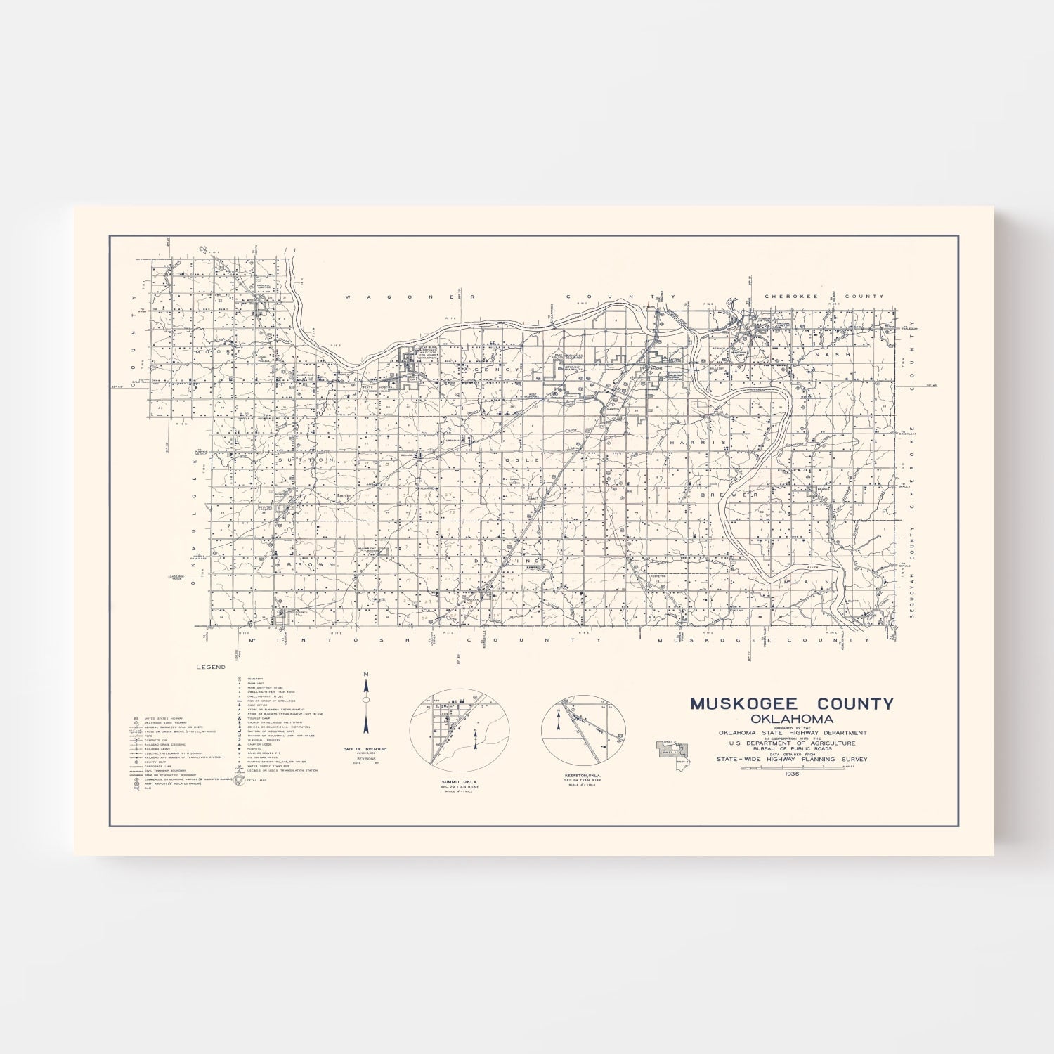 Vintage Map of Oklahoma County, Oklahoma 1936