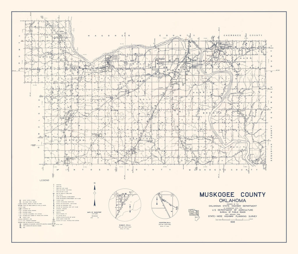Vintage Map of Oklahoma County, Oklahoma 1936